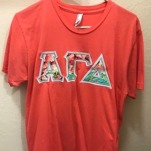 Coral alpha gamma delta stitch letter shirt